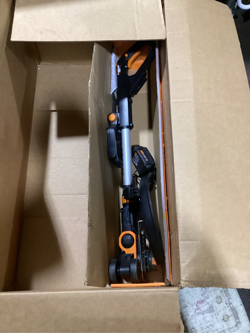 Condition photo showing As Is for worx cordless string trimmer & lawn edger, 12'' electric weed wacker with command feed, 20v weed eater with 5.5 lbs, 2 batteries & charger included, wg163