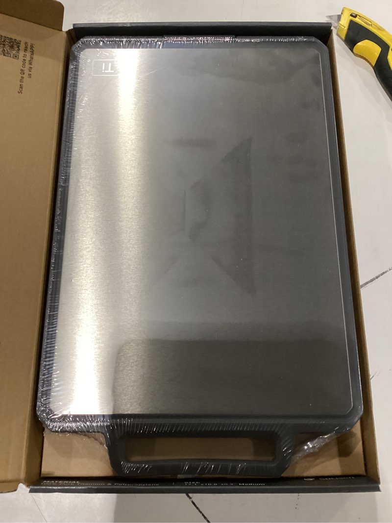 Condition photo showing New/Like New for Titanium Cutting Boards for Kitchen Non Toxic Chopping Board with Handle Large Big Small Kitchen Meat Butcher Block 2 in 1 Pure Titanium and Wheat Straw PP Not Wood Bamboo Plastic Teak Grey/Beige 1pc: 17.1"L × 10.8"W Grey/Beige