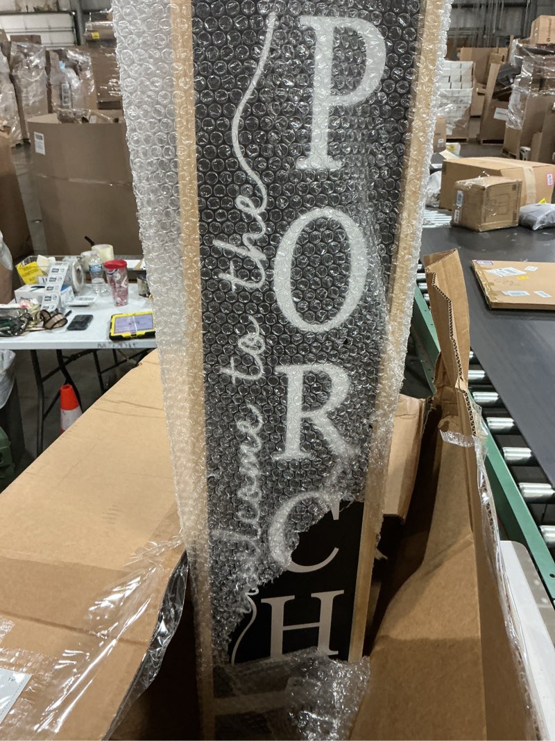 Condition photo showing Good Condition for surfapans oh hello there welcome sign for front porch standing 45"x9" tall wood frame outdoor vertical decor for farmhouse rustic large modern home outside front door wall decorations (wood black) 45"l x 9"w oh hello there welcome?wood black)