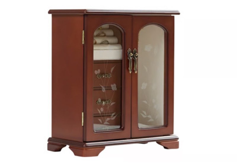 Refined jewelry organizers and storage, vintage wooden jewelry box with Ring Holder, 3 Drawers, Necklace Storage and Glass Doors INCOMPLETE 