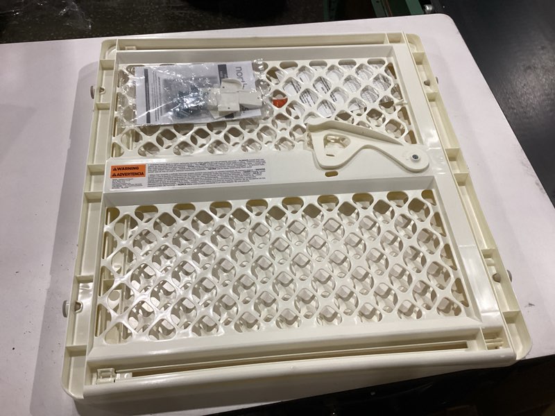 Condition photo showing New/Like New for toddleroo by north states 42” wide supergate ergo baby gate, made in usa: for doorways or stairways. includes wall cups. pressure or hardware mount. 26” - 42” wide (26" tall, ivory) (b0065adp4c)