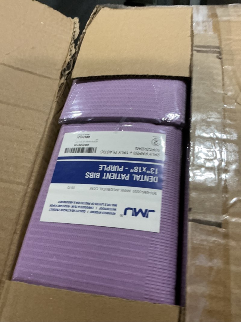 Condition photo showing Good Condition for JMU 500 Pack Dental Bibs, Disposable Dental Bibs, 2-Ply Tissue+1-Ply Film Waterproof Tattoo Bib 13" x 18", Purple 13"x18" Purple 500