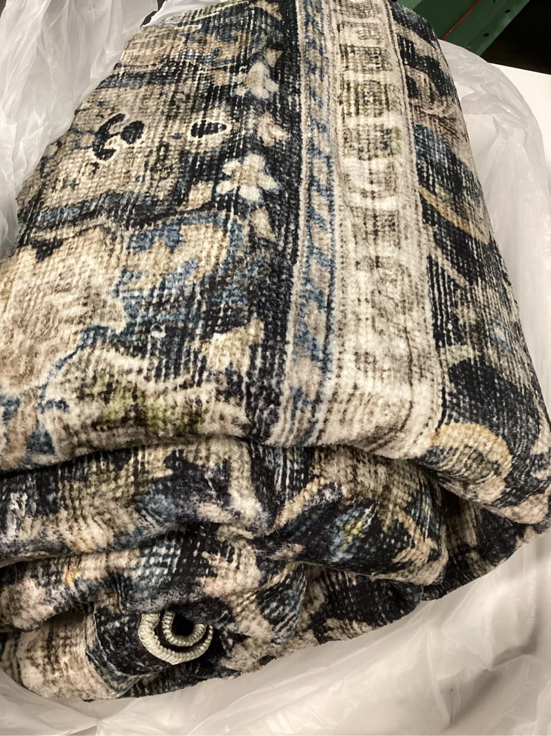 Condition photo showing As Is for Washable 8x10 Area Rugs for Living Room, Boho Non-Slip Vintage Distress Large Rugs for Bedroom Dining Room Nursery Office, 0.3" Neutral Oriental Throw Thin Carpet, Black/Brown/Blue/Multi Black/Brown/Blue/Multi 8x10