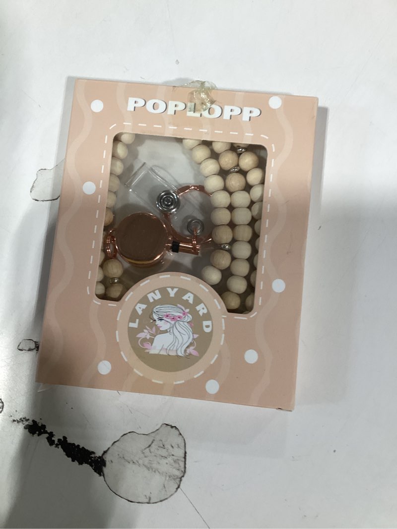 Condition photo showing Good Condition for POPLOPP Lanyards for Id Badges for Women, Cute Teacher Lanyard with ID Holder and Retractable Badge Reel for Keys, Wooden Beaded Keychain Lanyard ?classic-retractable