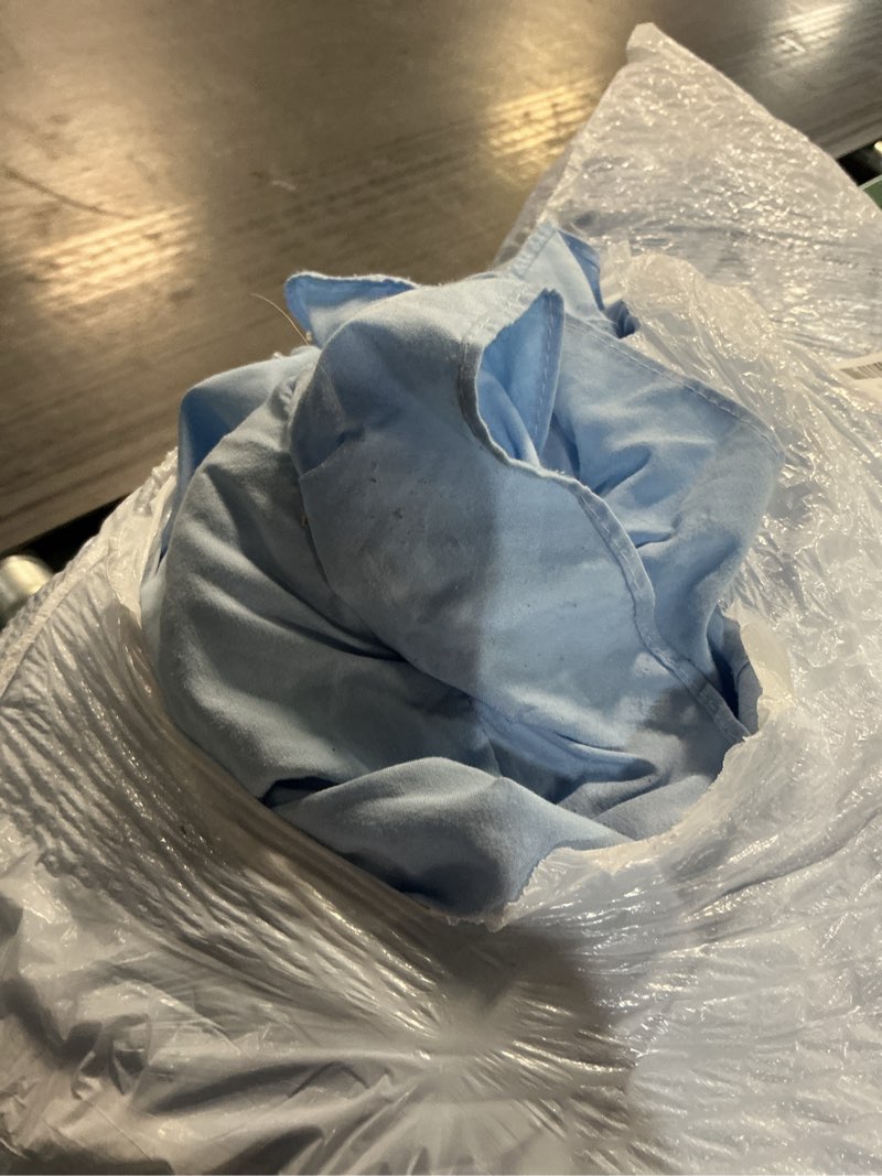 Condition photo showing As Is for janzaa ruffle light blue comforter set queen size comforter 3pcs 1 emerald comforter and 2 pillowcases vintage farmhouse shabby chic bedding soft fluffy comforter set all season (light blue, queen) blue queen
