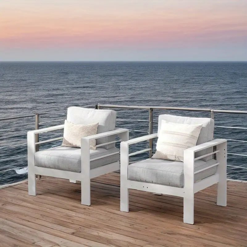 2 Pieces Patio Furniture Aluminum Armchair * Outdoor Single Sofa