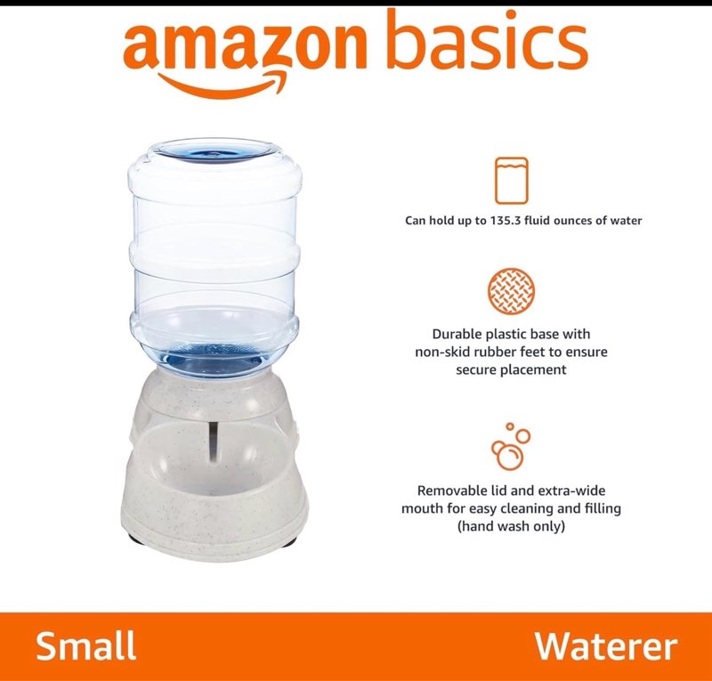 Amazon Basics Gravity Pet Water Dispenser for Cat, Dog, 1 gallon Capacity, Small, Gray Waterer Small