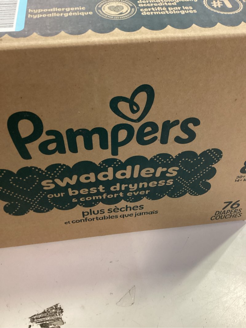 Condition photo showing New/Like New for Pampers Swaddlers Diapers, Size 8 (30+ lbs), 76 Count, Absorbent, Keeps Baby Dry and Comfortable, Skin Safe Disposable Baby Diaper (Packaging May Vary) Size 8 76