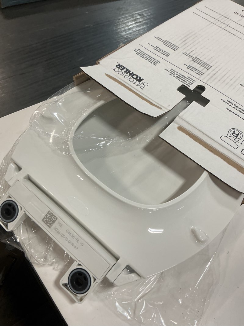 Condition photo showing Good Condition for kohler 4636-rl-0 cachet readylatch elongated toilet seat slow close, soft close toilet seat quiet lid, contoured grip-tight bumpers installation hardware, apartment essentials, white white elongated ready latch