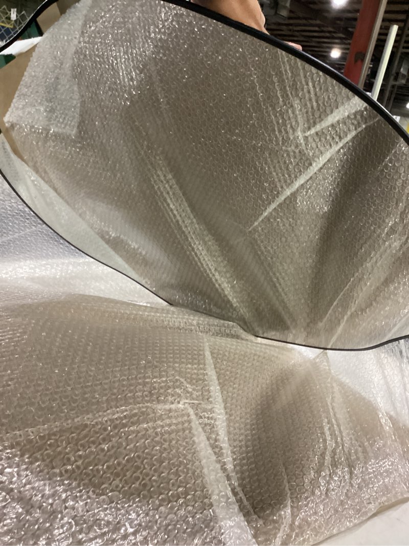 Condition photo showing Good Condition for pozino scalloped irregular mirror, 30" asymmetrical decorative accent mirror for wall, black wavy rounded frameless mirrors for entryway fireplace living room bedroom, horizontal or vertical hanging 30"l x 30"w black