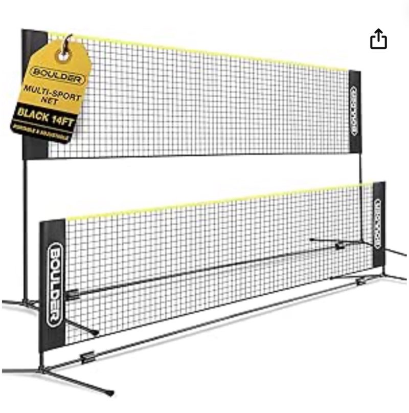 boulder portable badminton pickleball net - foldable/extendable poles for multiple sports heights (up to 5 ft) - ideal for tennis, pickleball, soccer tennis - easy setup