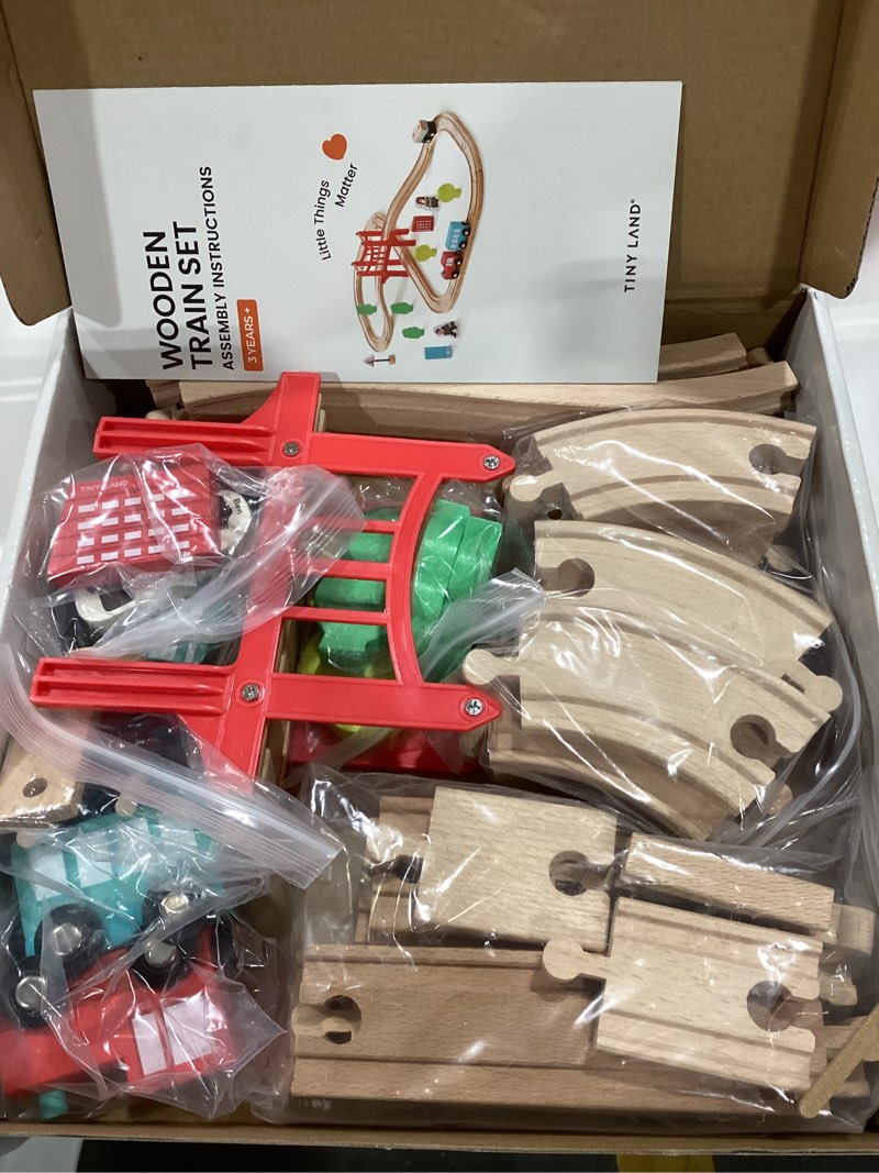 Condition photo showing Good Condition for Tiny Land Wooden Train Set for Toddler - 39 Pcs- with Wooden Tracks Compatible with Major Brands - Expandable, Changeable-Train Toy for 3 4 5 Years Old Girls & Boys 39pcs Wooden Train Set