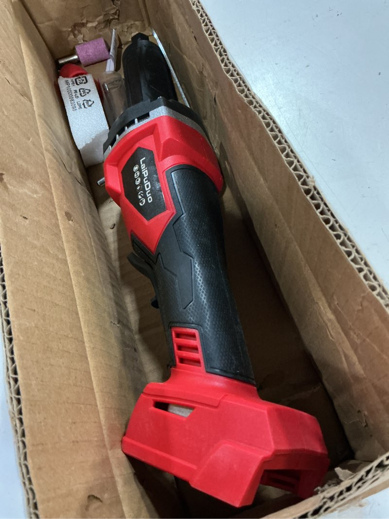 Condition photo showing As Is for cordless die grinder for milwaukee 18v battery, brushless die grinder, 0.24" chuck, 25000rpm power motor for grinding,rust removal,polishing,deburring
