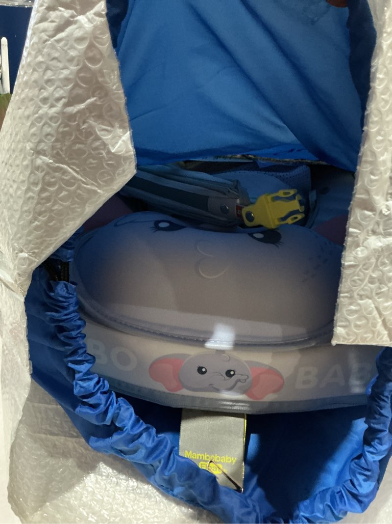 Condition photo showing As Is for mambobaby no-flip baby pool float with canopy, non-inflatable, 3-24 months elephant