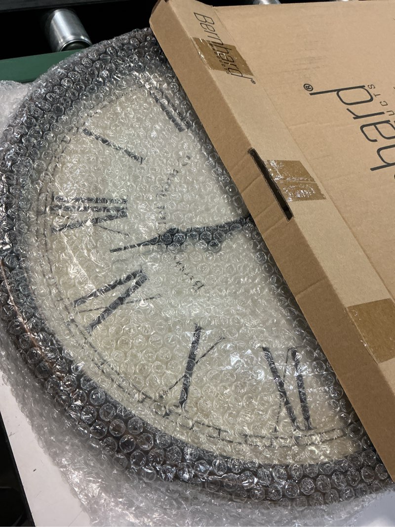 Condition photo showing Good Condition for bernhard products large decorative wall clock 20 inch silent non ticking battery operated quartz vintage stylish with rustic dark brown rim for home living/dining room kitchen & over fireplace rustic brown