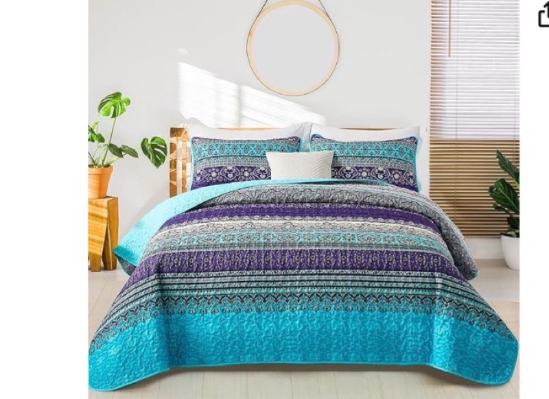  prime member price $32.79 this price is exclusively for amazon prime members.  join prime cancel anytime already a member? sign in ships from amazon sold by wongs bedding usa( gift shop) returns 30-day refund / replacement payment secure transaction regular price $40.99 free delivery monday, february 2 ships from: amazon sold by: wongs bedding usa( gift shop) add to list  wongs bedding boho quilt full size, purple blue bohemian lightweight microfiber bed decor bedspread for all season 90"x78"(3 pieces) touch the image to zoom in                  2+    wongs bedding boho quilt full size, purple blue bohemian lightweight microfiber bed decor bedspread for all season 90"x78"(3 pieces)