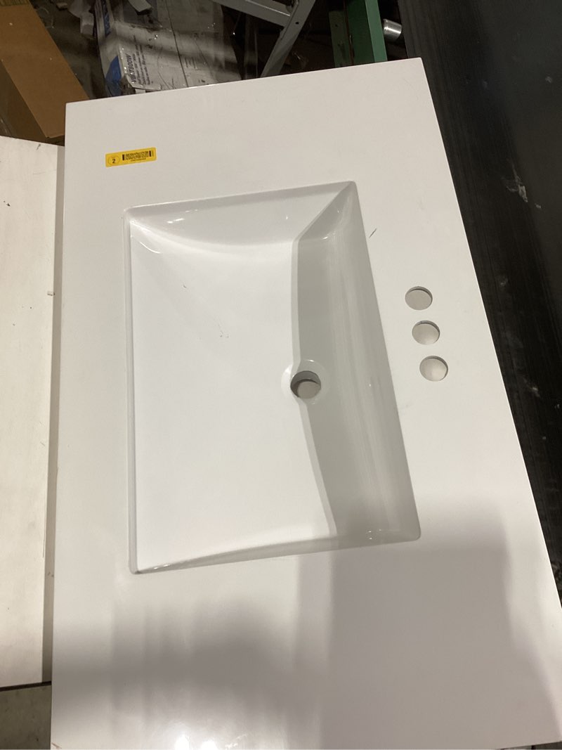 Condition photo showing As Is for Eridanus 24"x18¼" Bathroom Sink with Three Holes (4inch Widespread), Ceramic Bathroom Vanity Sink Top with Overflow, Drop in Bathroom Vessel Sink Rectangle Ideal for Small Spaces ?- Glossy White 24"x18.25"-3Holes-4"-(Check vanity size before buy)