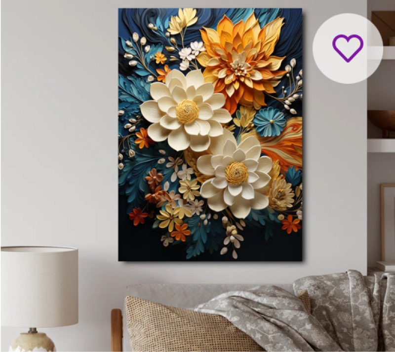 orange teal botanical whirlwind iv - abstract botanicals canvas wall art print