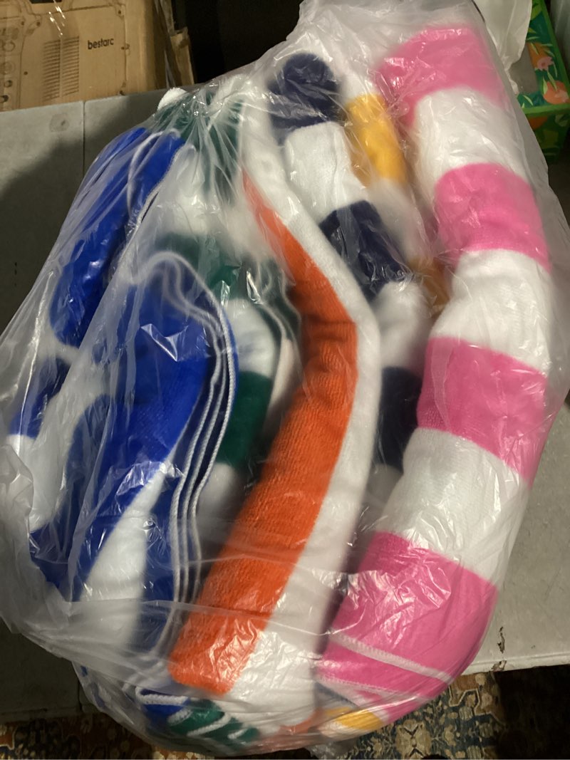 Condition photo showing New/Like New for 6 Packs Oversized 72x40 Inch Stripe Beach Towel Thin Set Extra Large XL Big Clearance Accessories Essentials Soft Super Absorbent Pool Travel Bath Swim Camping Towels Bulk Men Women Adults Gift 72.00" x 40.00" Blue Pink Navy Orange Green Yellow Stripe