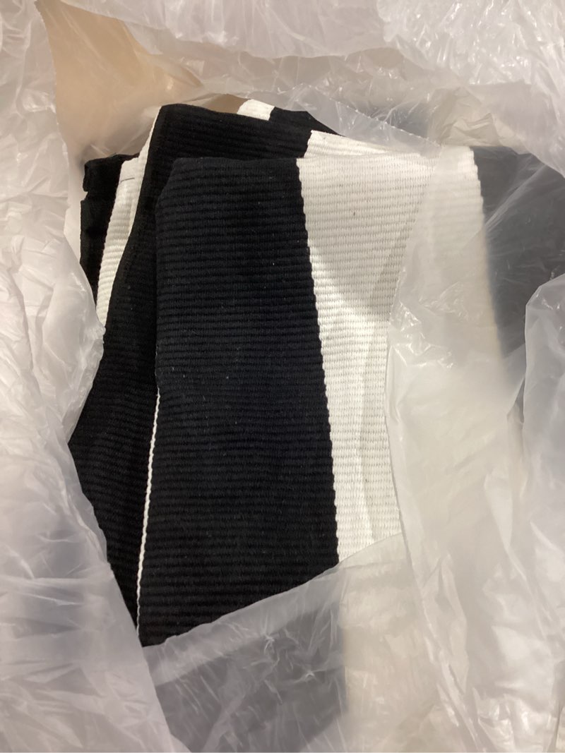 Condition photo showing Good Condition for olanly black and white striped rug 2'4" x 3'7" (27.5" x 43") – washable cotton indoor outdoor doormat for front door, entryway, kitchen, porch, patio decor black white vertical stripe 2'4" x 3'7" (rectangular)