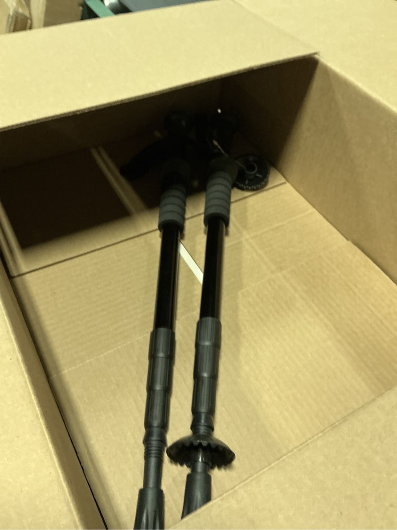 Condition photo showing Good Condition for professional trekking poles, adjustable black aluminum hiking sticks with anti-shock system, ergonomic grip and wrist straps, 2-pack 20-43 inches