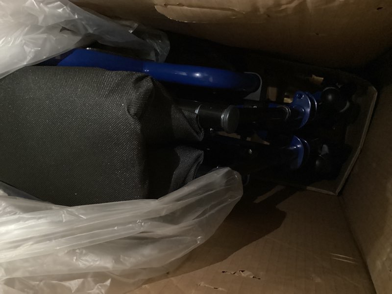 Condition photo showing Good Condition for drive medical blue streak lightweight wheelchair - portable folding mobility aid - swing-away footrests - desk arms - durable steel frame - easy transport & storage - 16-inch seat 16 inch