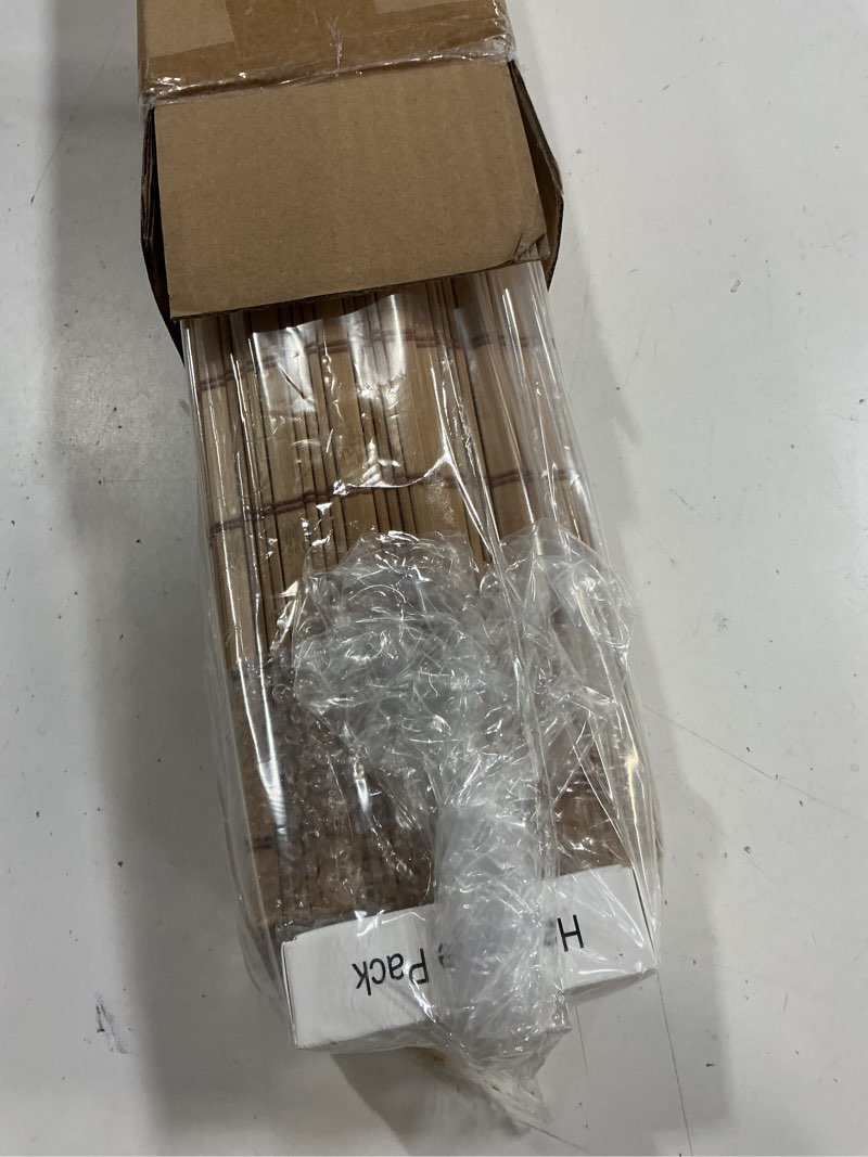 Condition photo showing New/Like New for Bamboo Roman Shades with Valance Cover, Cordless Blinds for Indoor Windows, Light Filtering Woven Wood Shades for Home & Patio, Privacy Protection, 21" W x 64" H, Carbonized Light Filtering-carbonized 21"W x 64"H