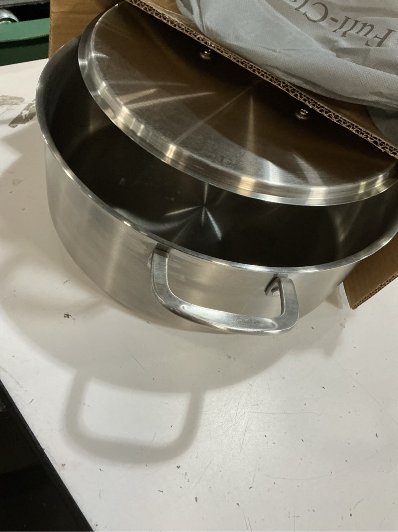 Condition photo showing As Is for delarlo tri-ply stainless steel 8 quart braiser pan with lid induction rondeau pot with lid 13inch deep frying pan large saute pan heavy duty style compatible with all cooktops up to 650? stainless steel 8 quarts
