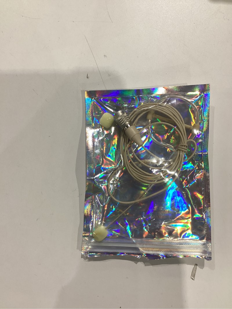Condition photo showing Good Condition for yxg headworn earset over ear hanging mic beige low profile light-weight microphone compatible with audio-technica wireless system bodypack transmitter, with hirose 4 pin plug
