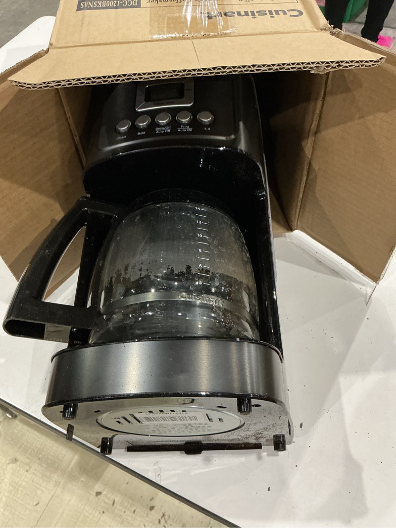Condition photo showing As Is for cuisinart 14-cup coffee maker, programmable perfectemp glass carafe coffee machine with 1-4 cup setting, brew strength control and pause, stainless steel, dcc-3200bksnas, black 14-cup glass black/stainless