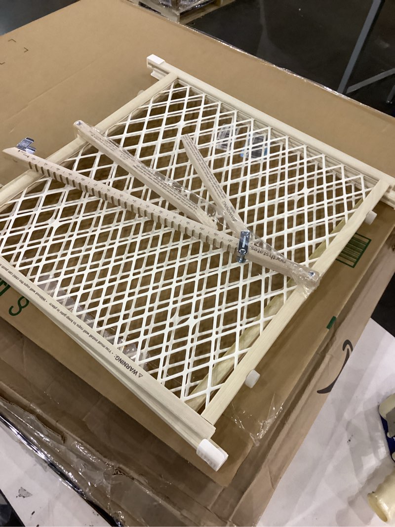 Condition photo showing As Is for Toddleroo by North States - Diamond Mesh Wooden Baby Gate: Pressure Mounted Baby Gate for Doorways - Adjustable 26.5 to 42 Inches Wide - 23 Inches Tall