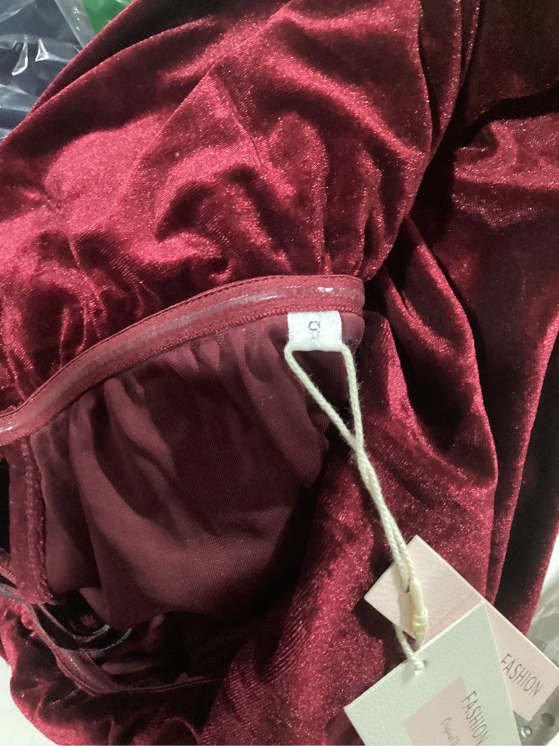 Condition photo showing As Is for off the shoulder vintage velvet bodycon midi dress for women wrap slit elegant cocktail party evening pencil dress small burgundy