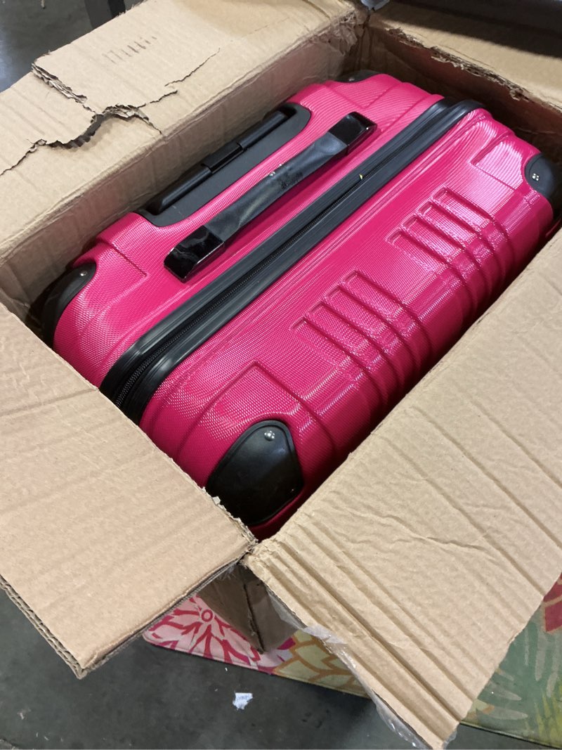 Condition photo showing Good Condition for Kenneth Cole REACTION Out of Bounds Lightweight Hardshell 4-Wheel Spinner Luggage, Magenta, 28-Inch Checked 28-Inch Checked Magenta