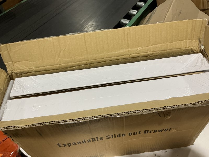 Condition photo showing New/Like New for paketa 2 pack expandable pull out cabinet organizer, 21'' deep pull out drawers for cabinets, upgrade 3 slide rails sliding drawers for cabinets with adhesive nano film (white, 21"d x 12-20"w) 21"d x 12-20"w (2 pack) white