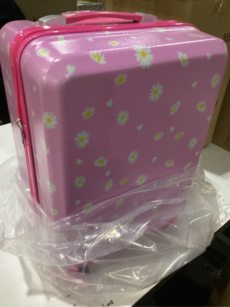 Condition photo showing New/Like New for Redbaker 17 Inch 6 Pcs Kids Luggage Set Kids Rolling Luggage Double Pattern Suitcase for Boys Girls (Light Pink, Leopard Print Style) Light Pink 17 Inch Daisy Style