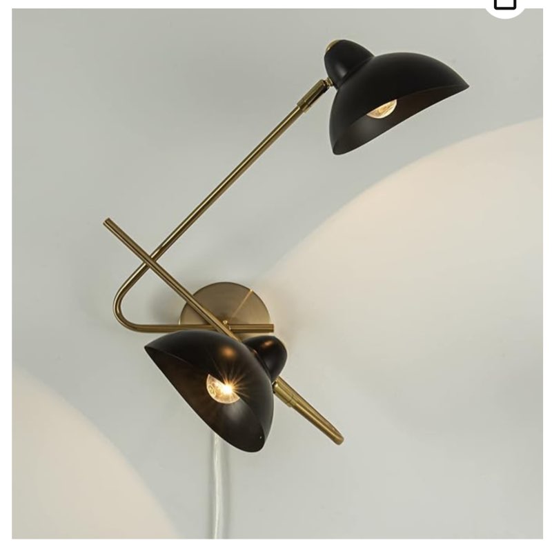 Ahaloye 2-Light Plug in Wall Sconces, Black and Gold Swing Arms Wall Lamp for Living Room Bedroom Bedside Wall Light with Plug Cord
