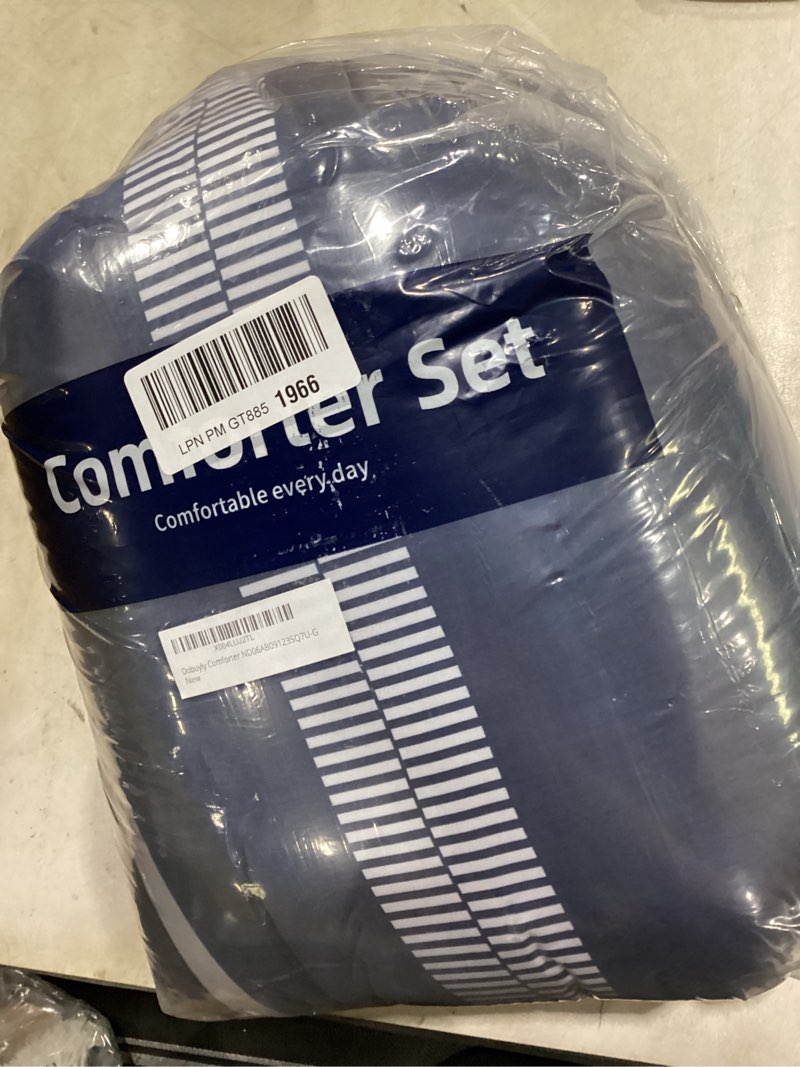 Condition photo showing Good Condition for dobuyly navy blue queen comforter set 7 pieces, boho striped bed in a bag queen size soft microfiber all season bedding set with comforter, sheets, pillowcases & shams