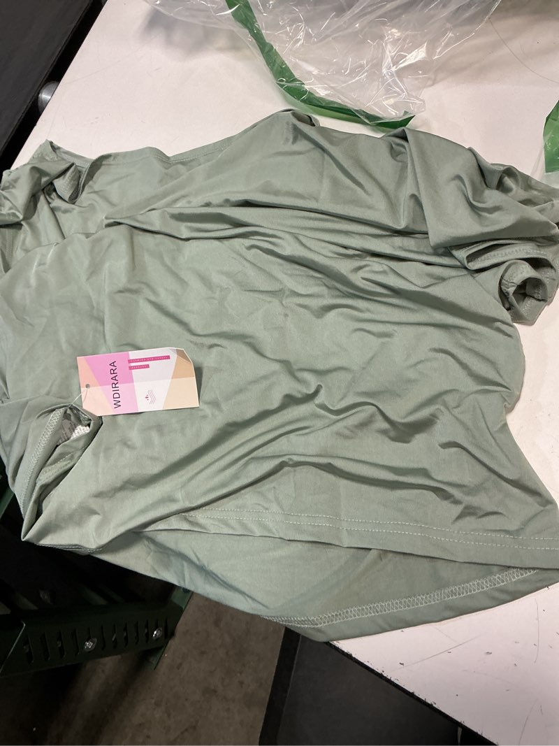 Condition photo showing Good Condition for WDIRARA Women's Plus Size Off Shoulder Tee Shirt Ruched Asymmetrical Short Sleeve Tops 3X-Large Plus Mint Green