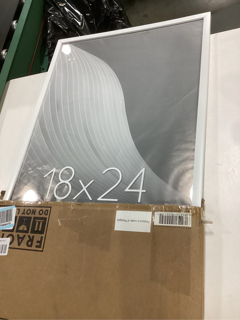 Condition photo showing Good Condition for americanflat 18x24 poster frame with polished plexiglass - streamline collection - thin border picture frame for wall display - hanging hardware included - white 18x24 white