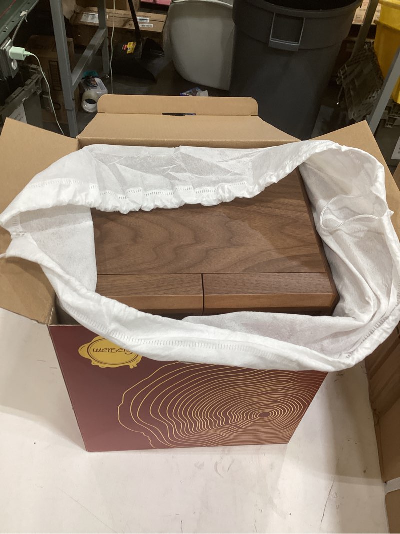 Condition photo showing New/Like New for double door jewelry box - black walnut wood, velvet lining, gold handle, magnetic closure, handmade storage for birthday, wedding| 5-layer