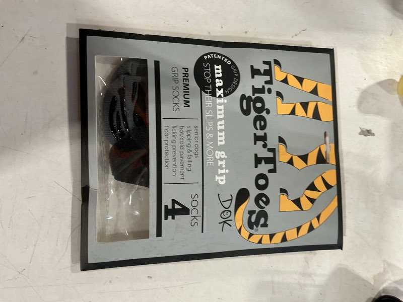 Condition photo showing New/Like New for dok tigertoes premium non-slip dog socks for hardwood floors - extra-thick grip that works even when twisted - prevents licking, slipping, and great for dog paw protection - size medium classic grey medium