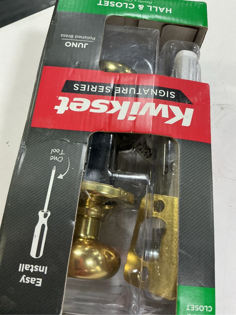 Condition photo showing Good Condition for kwikset juno polished brass passage door knob 1-3/4 in.
