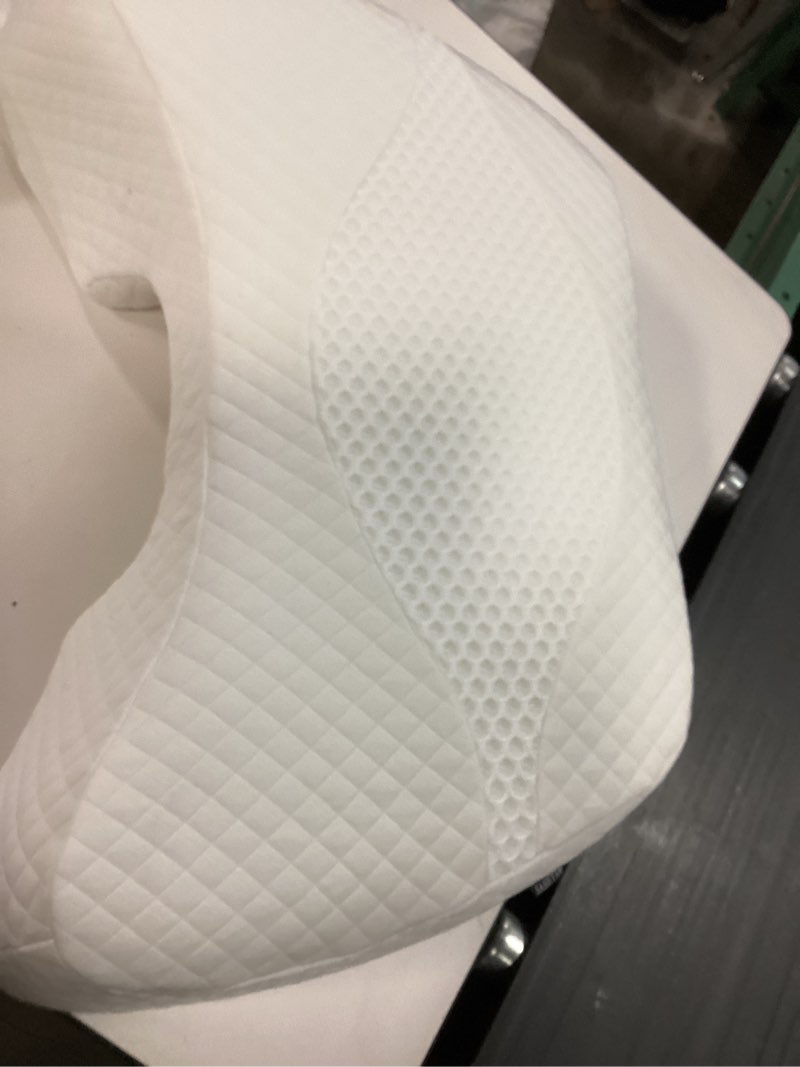 Condition photo showing As Is for SAHEYER Side Sleeper Pillow with Arm Hole, Memory Foam Shoulder Pillow for Neck Pain Relief, Multi-Angle Armholes Pillow for Many Sleeping Positions, Ergonomic Support Pillow for Neck (White)
