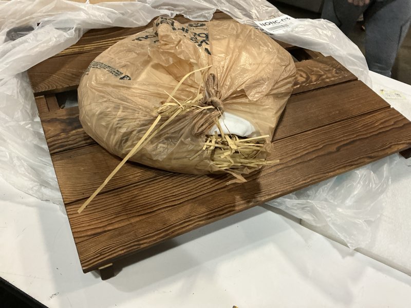 Condition photo showing As Is for party greeting finished large jesus wooden manger religious christmas decor nativity scene wooden manger with natural hay fabric nacimiento de jesus accessory for indoor outdoor home decoration