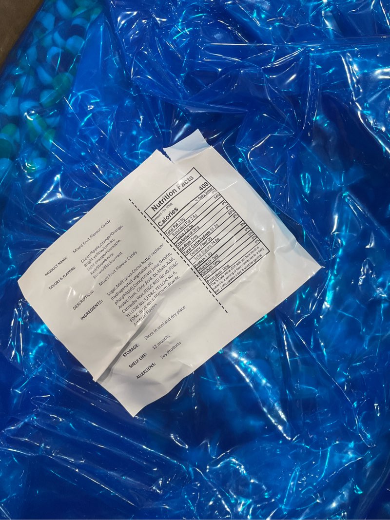 Condition photo showing As Is for freeze dried candy, mixed fruit flavor candy, bulk item