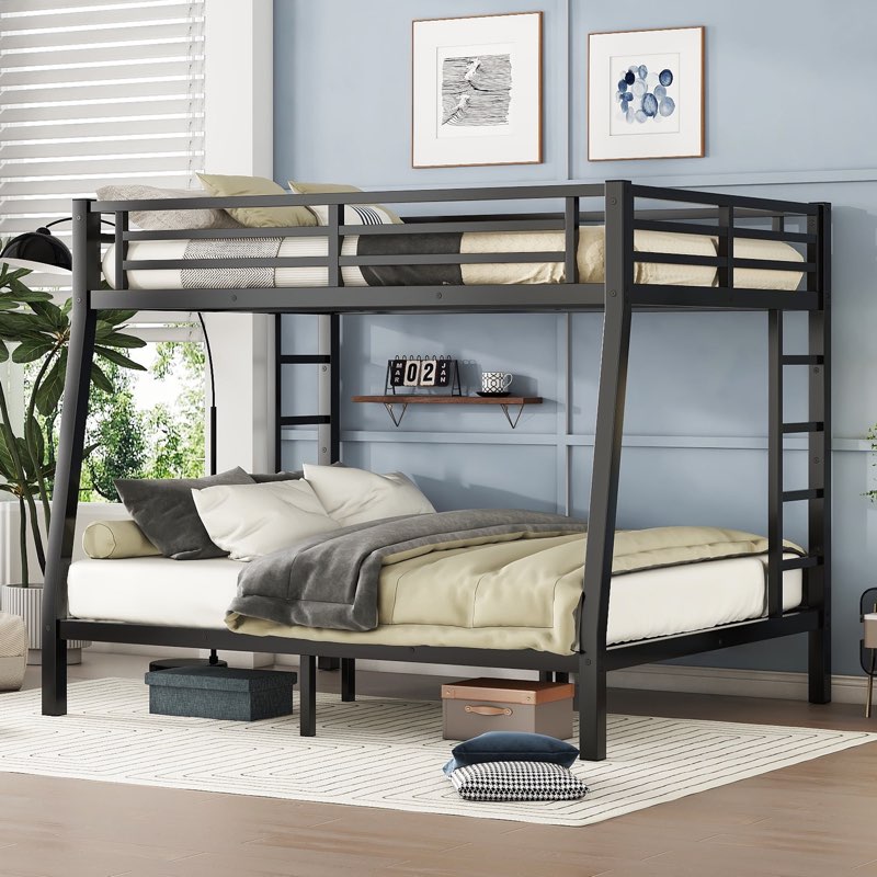 Incomplete)Solid and Stable Metal Full Xl Over Queen Bunk Bed for Teens and Adults,Space-Saving/Noise Reduced/No Box Spring Needed (Black)