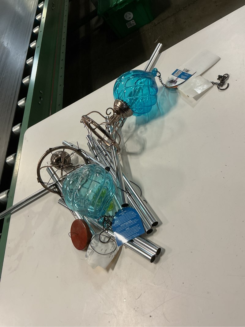 Condition photo showing As Is for exhart 45.98-inches blue metal solar wind chime