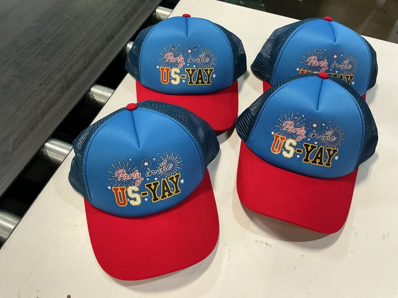 Condition photo showing New/Like New for (pack of 4)party in the us-yay trucker hat, red and blue, one size, patriotic...