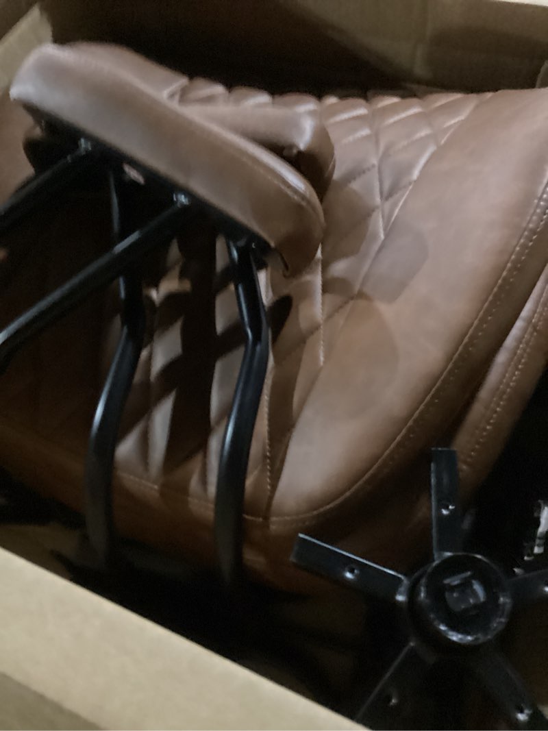 Condition photo showing New/Like New for okeysen executive office chair, modern leather chair with headrest & lumbar support, high back ergonomic chair with padded armrests & seat, height adjustable swivel rolling chair for home office. brown