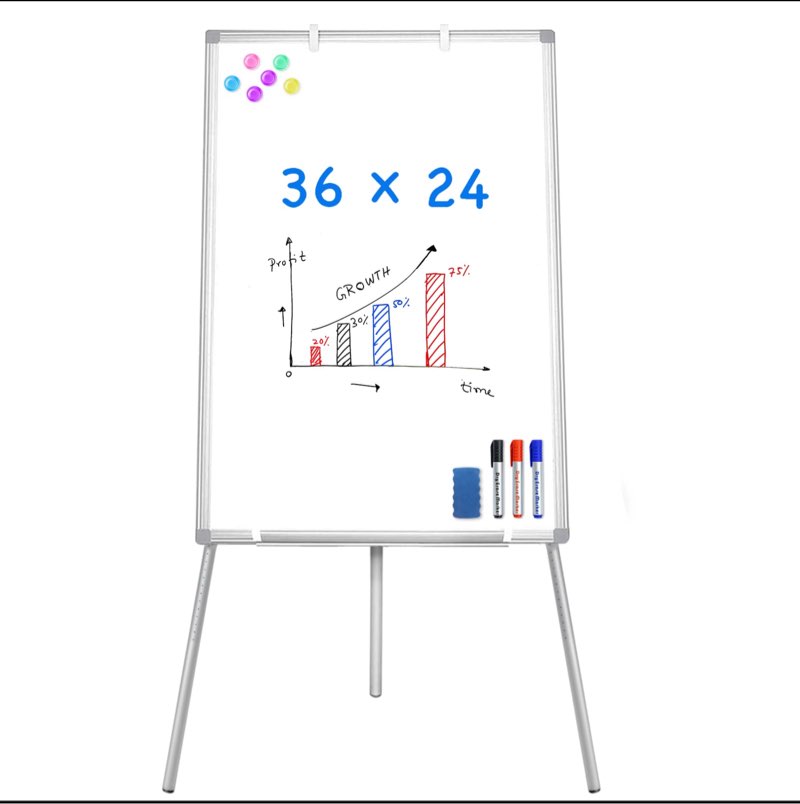 Easel Whiteboard - Magnetic Portable Dry Erase 36 x 24 Tripod Height Adjustable, 3' x 2' Flipchart Easel Stand Whi